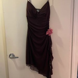 Brown Dress with pink flower at waist